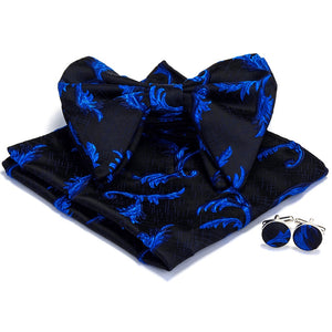 Royal Blue and Black Silk Butterfly Bowtie Set