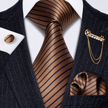 Load image into Gallery viewer, Blue and Bronze Striped Tie Set