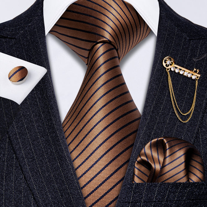 Blue and Bronze Striped Tie Set