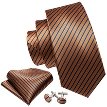 Load image into Gallery viewer, Blue and Bronze Striped Tie Set