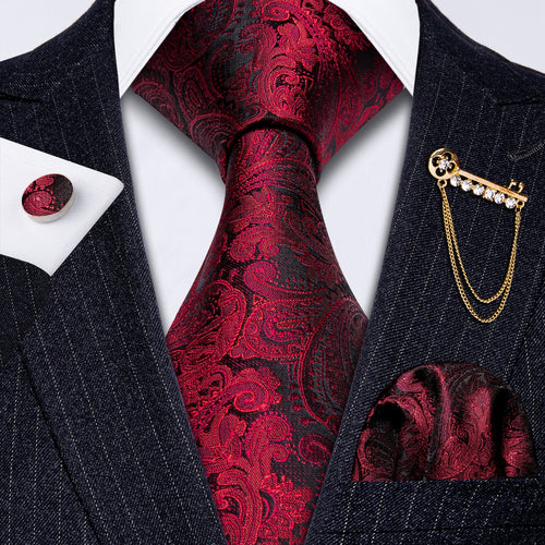 Carmine Red Paisley Tie Set