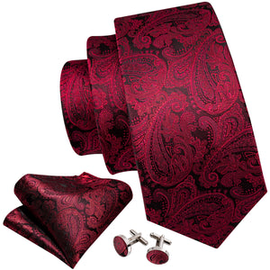 Carmine Red Paisley Tie Set