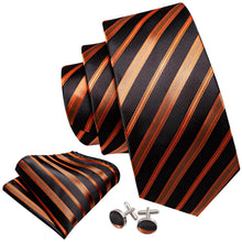 Load image into Gallery viewer, Black and Orange Gold Striped Tie Set