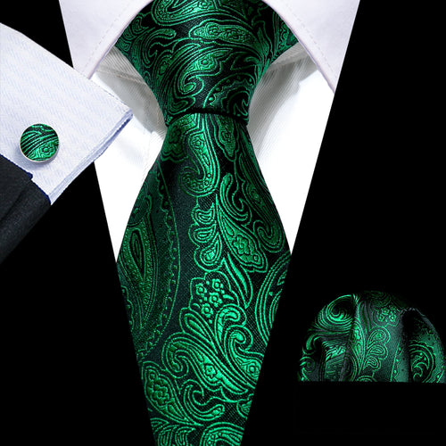 Emerald Green Paisley Tie Set