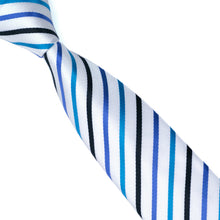Load image into Gallery viewer, White Blue and Black Striped Slim Tie