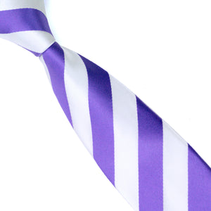 Purple and White Striped Slim Tie
