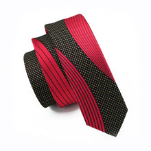 Load image into Gallery viewer, Red and Black Geometric Slim Tie