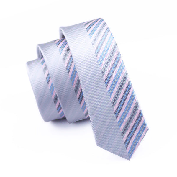 Silver and Blue Geometric Slim Tie