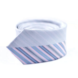 Silver and Blue Geometric Slim Tie