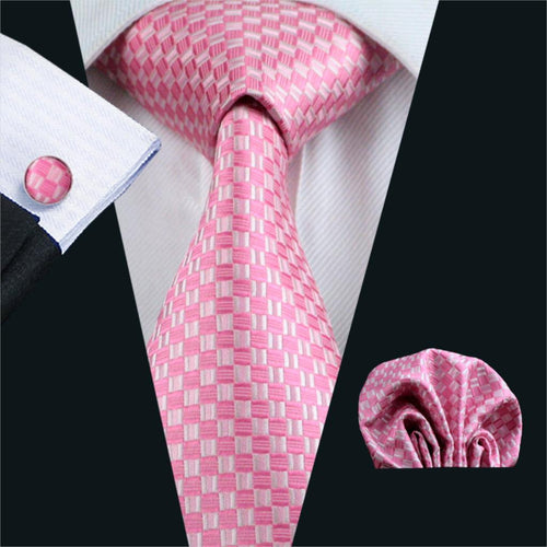 White and Pink Plaid Tie Set