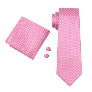 White and Pink Plaid Tie Set