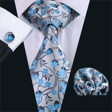 Load image into Gallery viewer, Silver Floral Tie Set