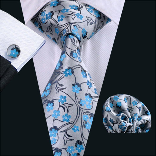 Silver Floral Tie Set