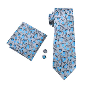 Silver Floral Tie Set