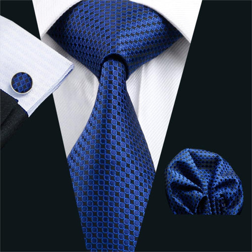 Blue Dots Geometric Tie Set