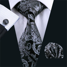 Load image into Gallery viewer, Grey and Black Paisley Tie Set