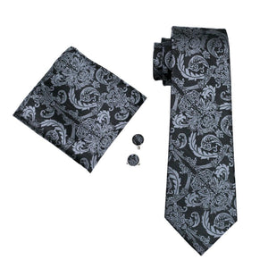 Grey and Black Paisley Tie Set
