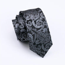 Load image into Gallery viewer, Grey and Black Paisley Tie Set