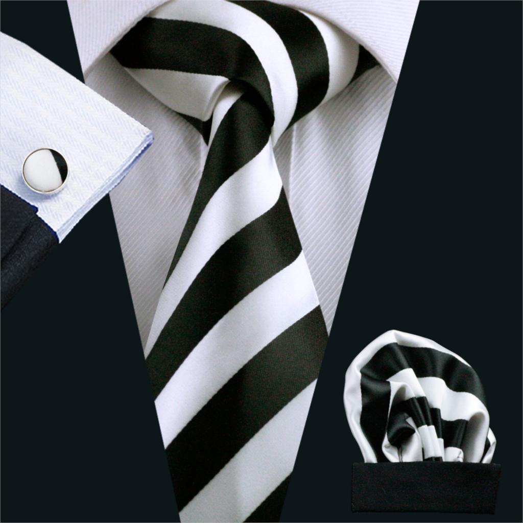 Black and White Striped Tie Set