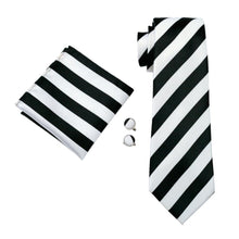 Load image into Gallery viewer, Black and White Striped Tie Set