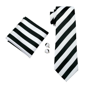 Black and White Striped Tie Set