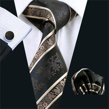 Load image into Gallery viewer, Brown Floral Striped Tie Set