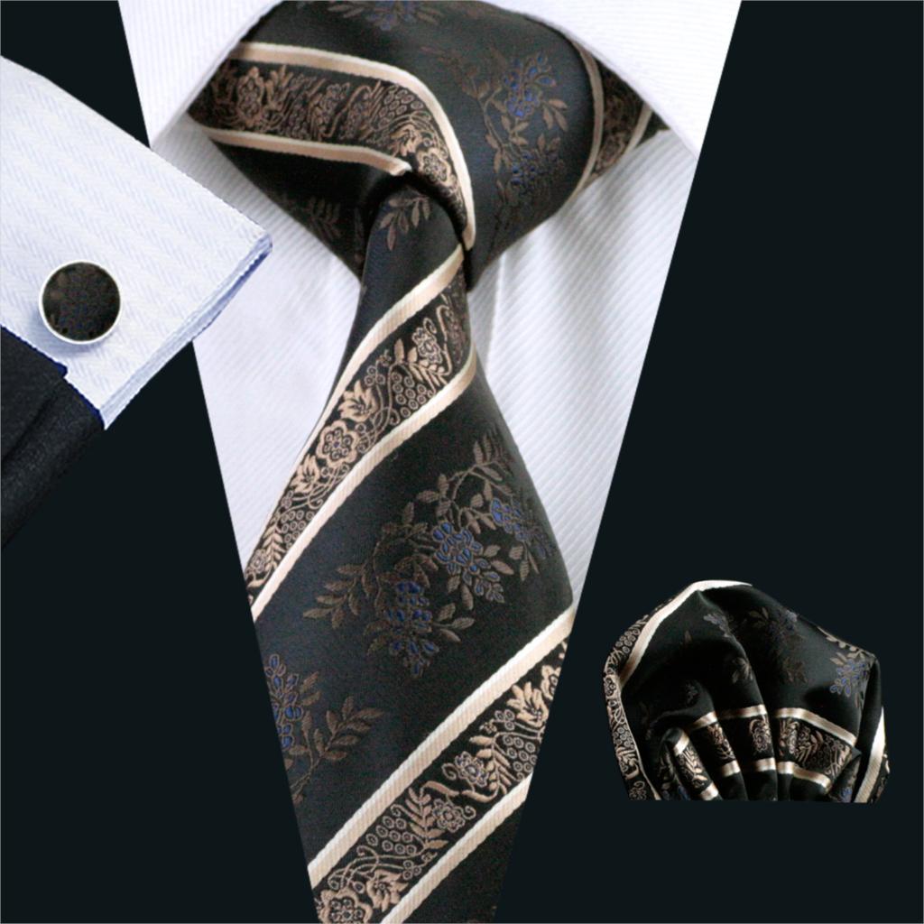 Brown Floral Striped Tie Set