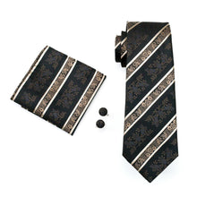 Load image into Gallery viewer, Brown Floral Striped Tie Set