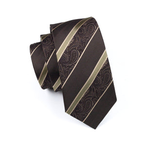 Brown and Gold Striped Paisley Tie Set