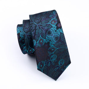 Turquoise and Black Floral Tie Set