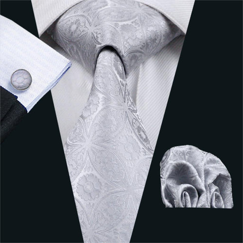 Platinum Floral Tie Set