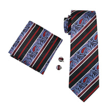 Load image into Gallery viewer, Blue and Red Striped Paisley Tie Set