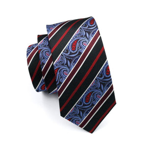 Blue and Red Striped Paisley Tie Set