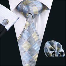 Load image into Gallery viewer, Grey Yellow Blue Plaid Tie Set