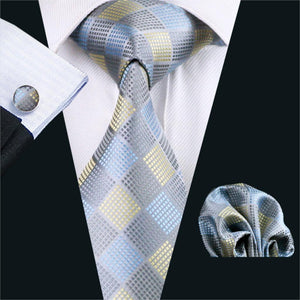 Grey Yellow Blue Plaid Tie Set