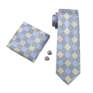 Grey Yellow Blue Plaid Tie Set