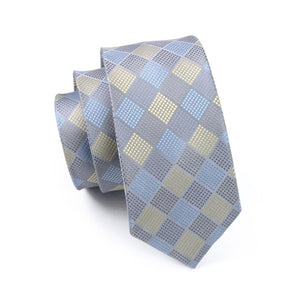 Grey Yellow Blue Plaid Tie Set