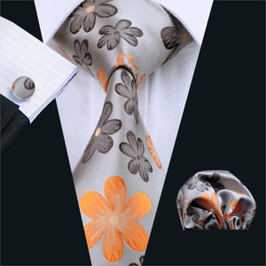 Brown and Orange Floral Tie Set