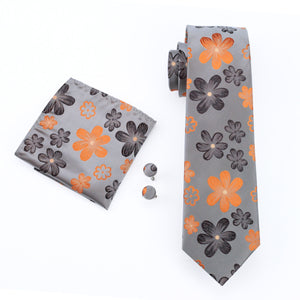Brown and Orange Floral Tie Set