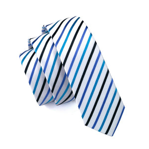 White Blue and Black Striped Slim Tie