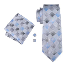 Load image into Gallery viewer, Black Blue and Silver Plaid Tie Set
