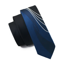 Load image into Gallery viewer, Deep Blue and Black Geometric Slim Tie