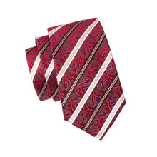 Load image into Gallery viewer, White and Red Striped Paisley Tie Set
