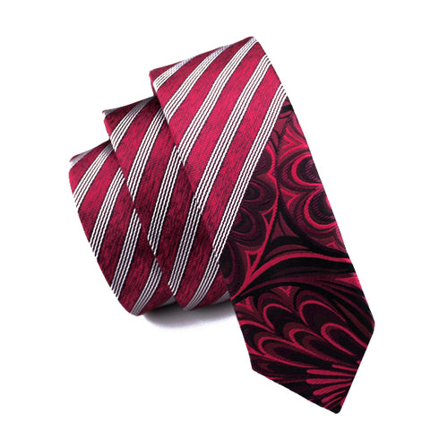 Deep Red Striped Slim Tie