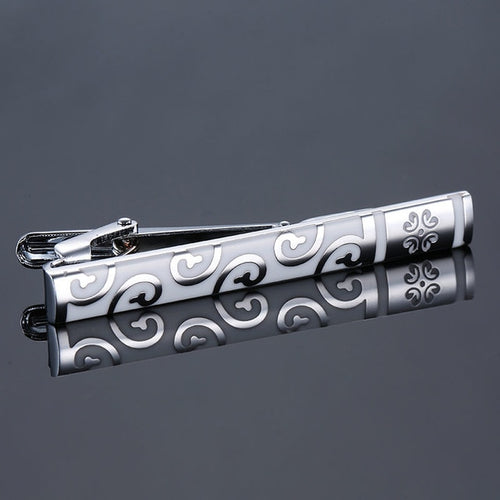 Silver and White Floral Tie Clip
