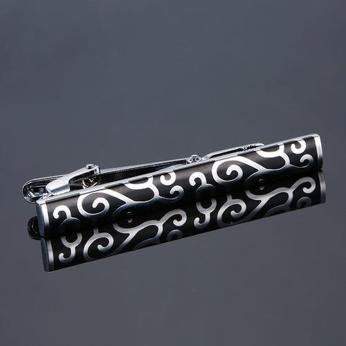 Black and Silver Vines Tie Clip