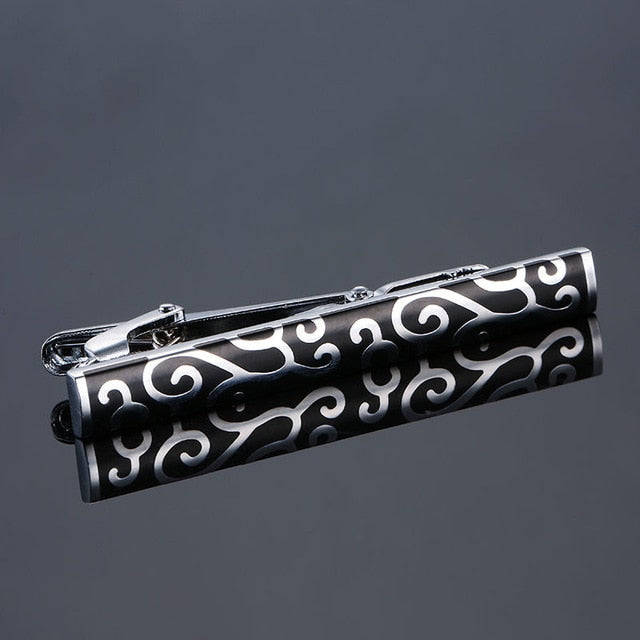 Black and Silver Vines Tie Clip