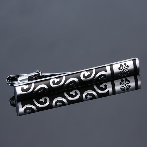 Black and Silver Floral Tie Clip