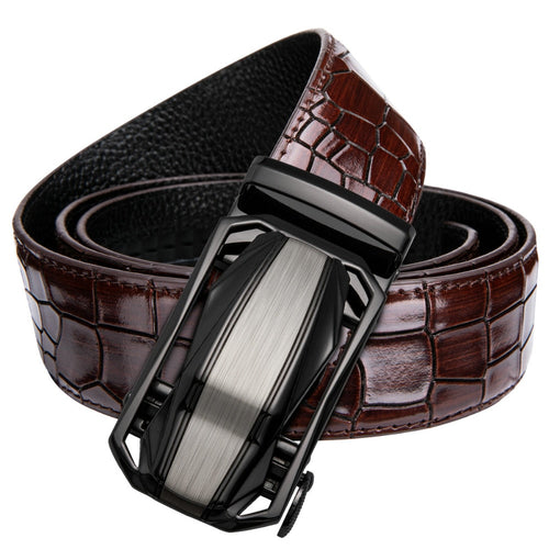 Brown Cherry Crocodile Auto Buckle Belt