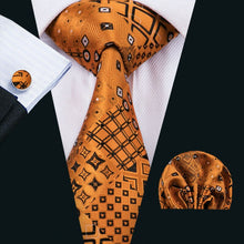 Load image into Gallery viewer, Orange and Black Geometric Tie Set